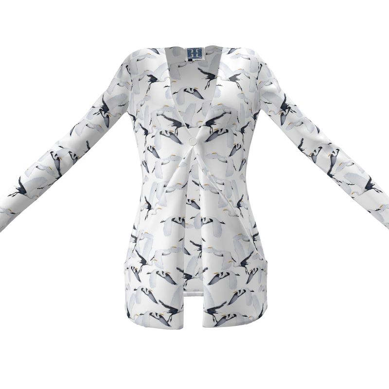 White Egret Migration Sweater with pockets