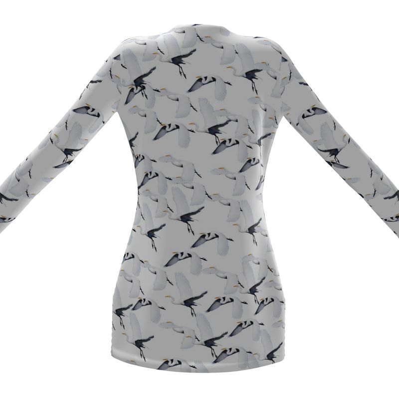 White Egret Migration Sweater with pockets