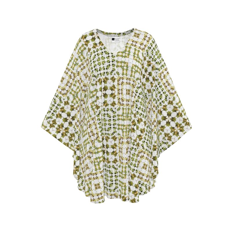 Army Green Leaf Quilt Short Silk Kaftan