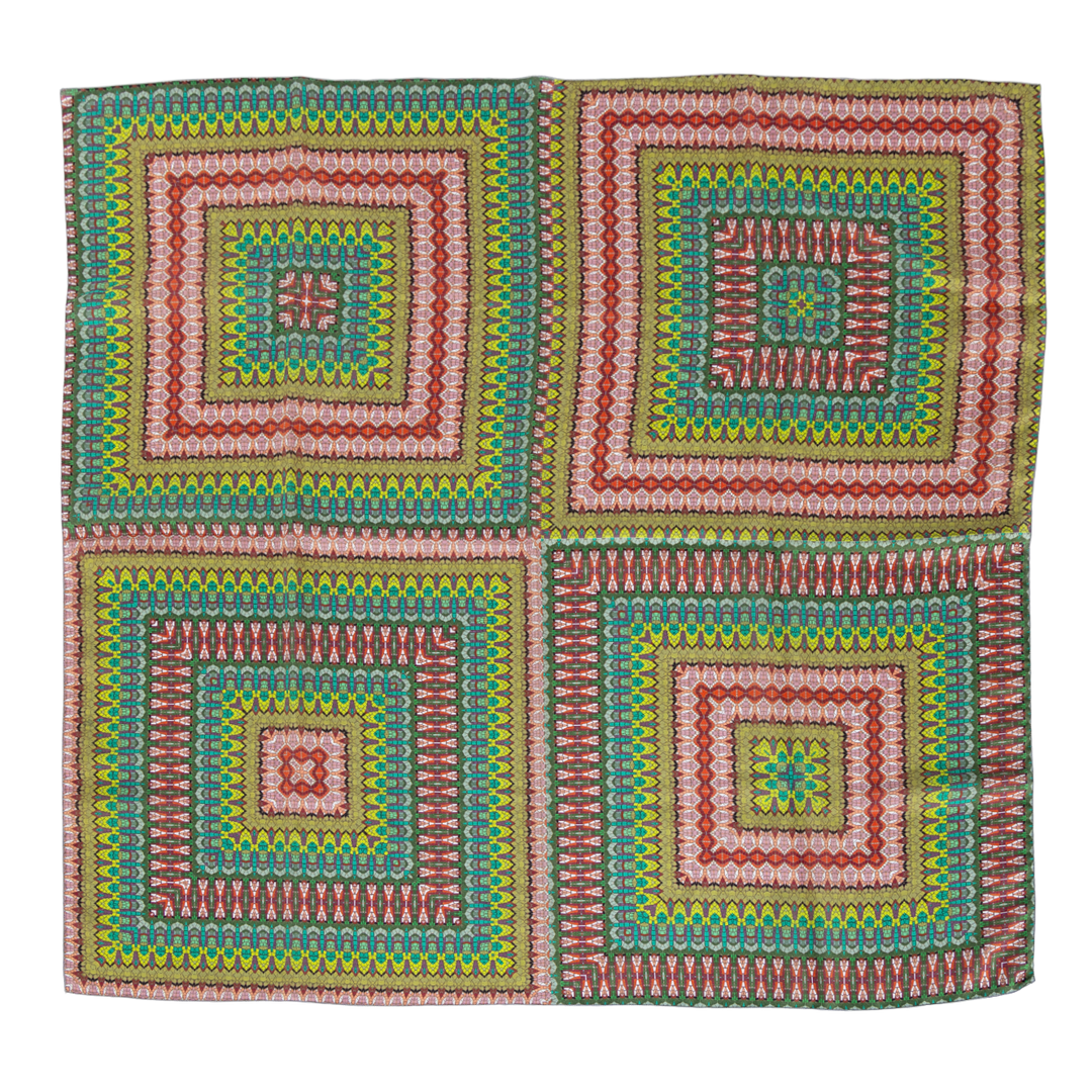 Red Mosaic Quilt Belted Kimono