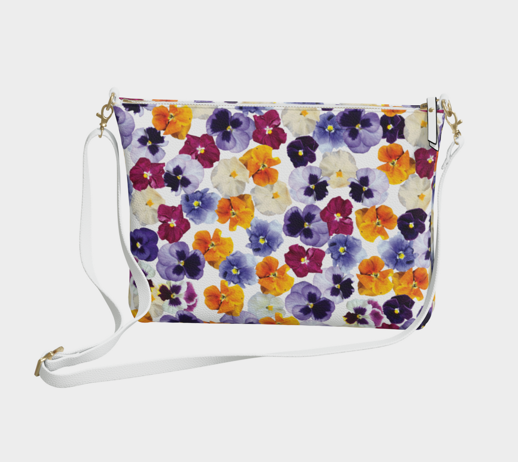 Pansy Face Vegan Leather Crossbody Bag