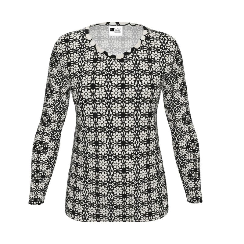 Camelbone White Flower Womens T Shirt Long Sleeves