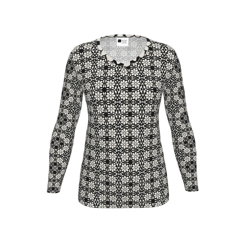 Camelbone White Flower Womens T Shirt Long Sleeves