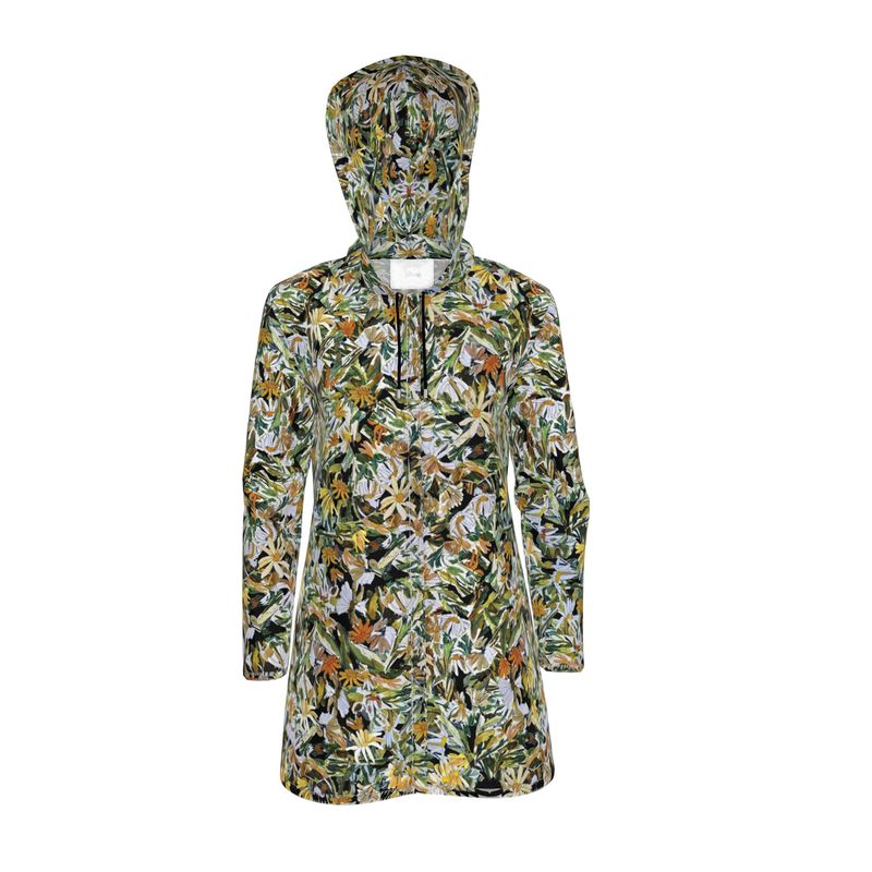 Florist Floor Daisies Womens Hooded Rain Jacket