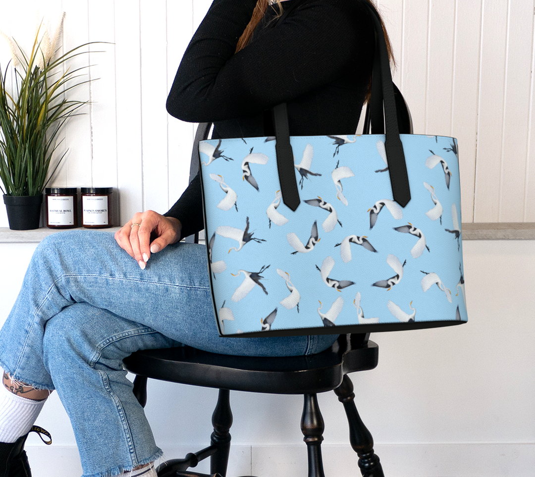 White Egret Lunchtime Traffic Vegan Tote Bag
