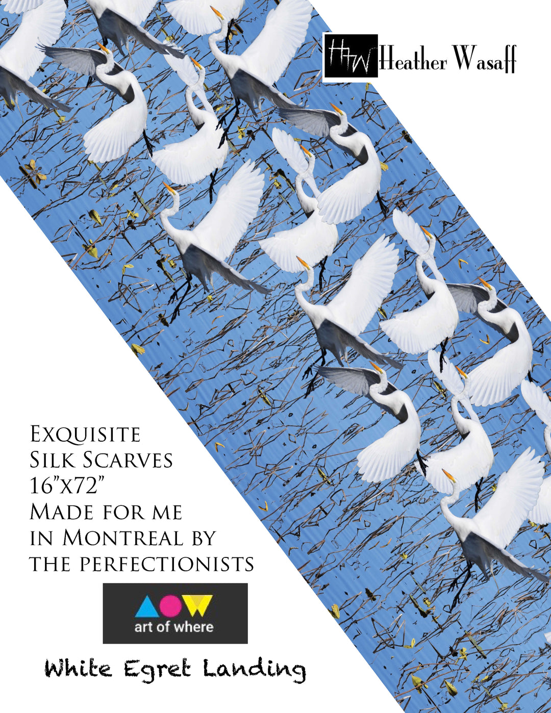 White Egret Landing Long Scarf