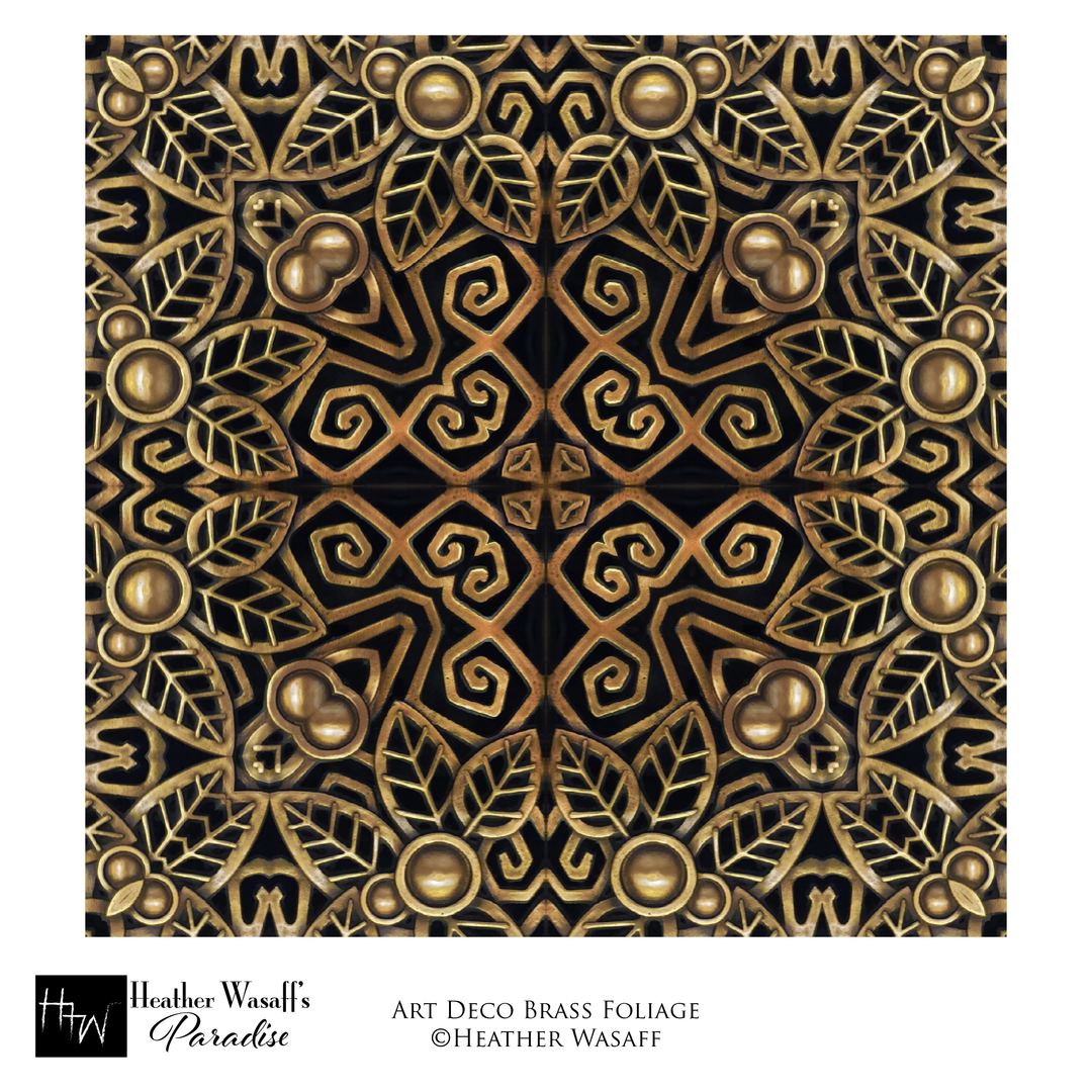 Art Deco Brass Foliage Square Scarf