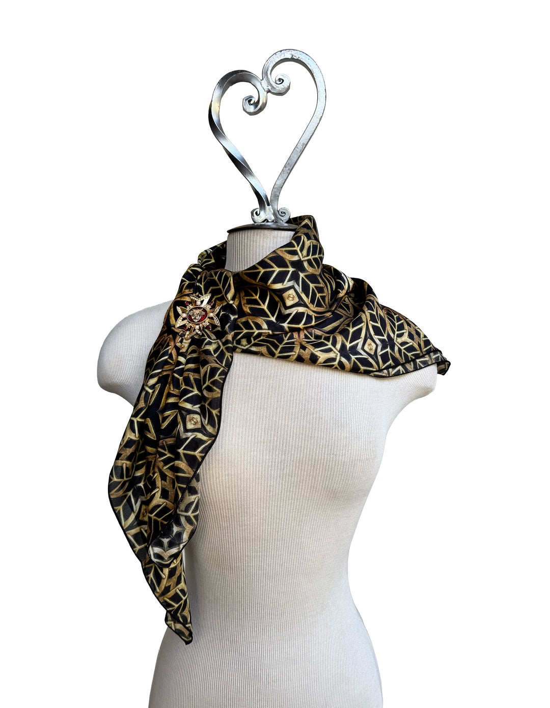 Art Deco Brass Leaves Square Scarf