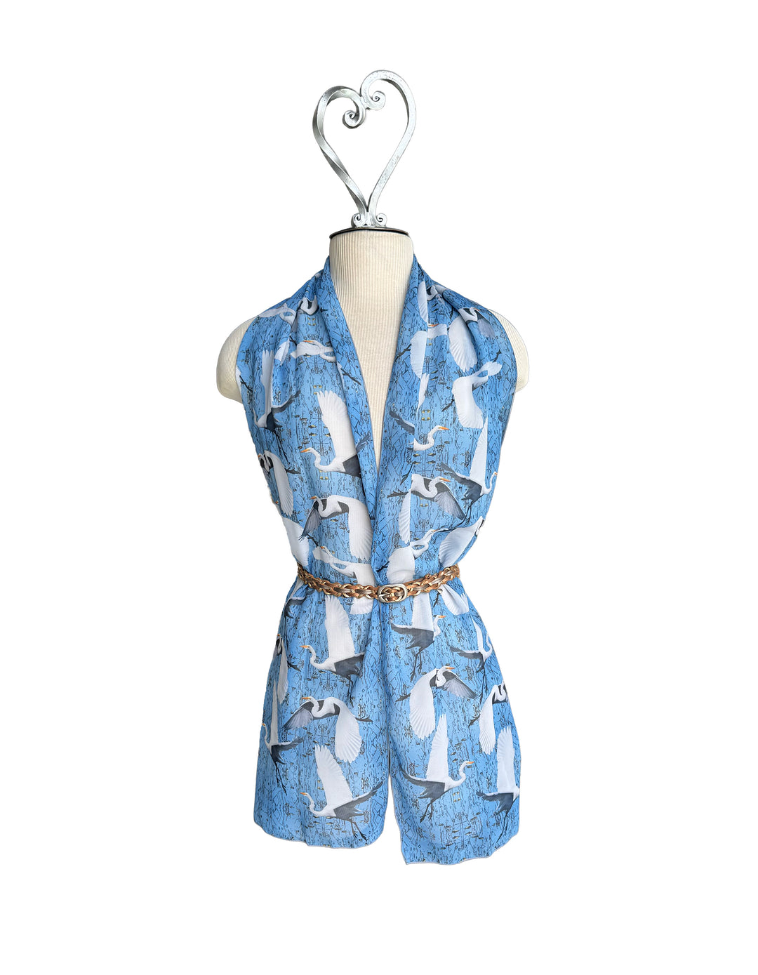 White Egret Landing Long Scarf