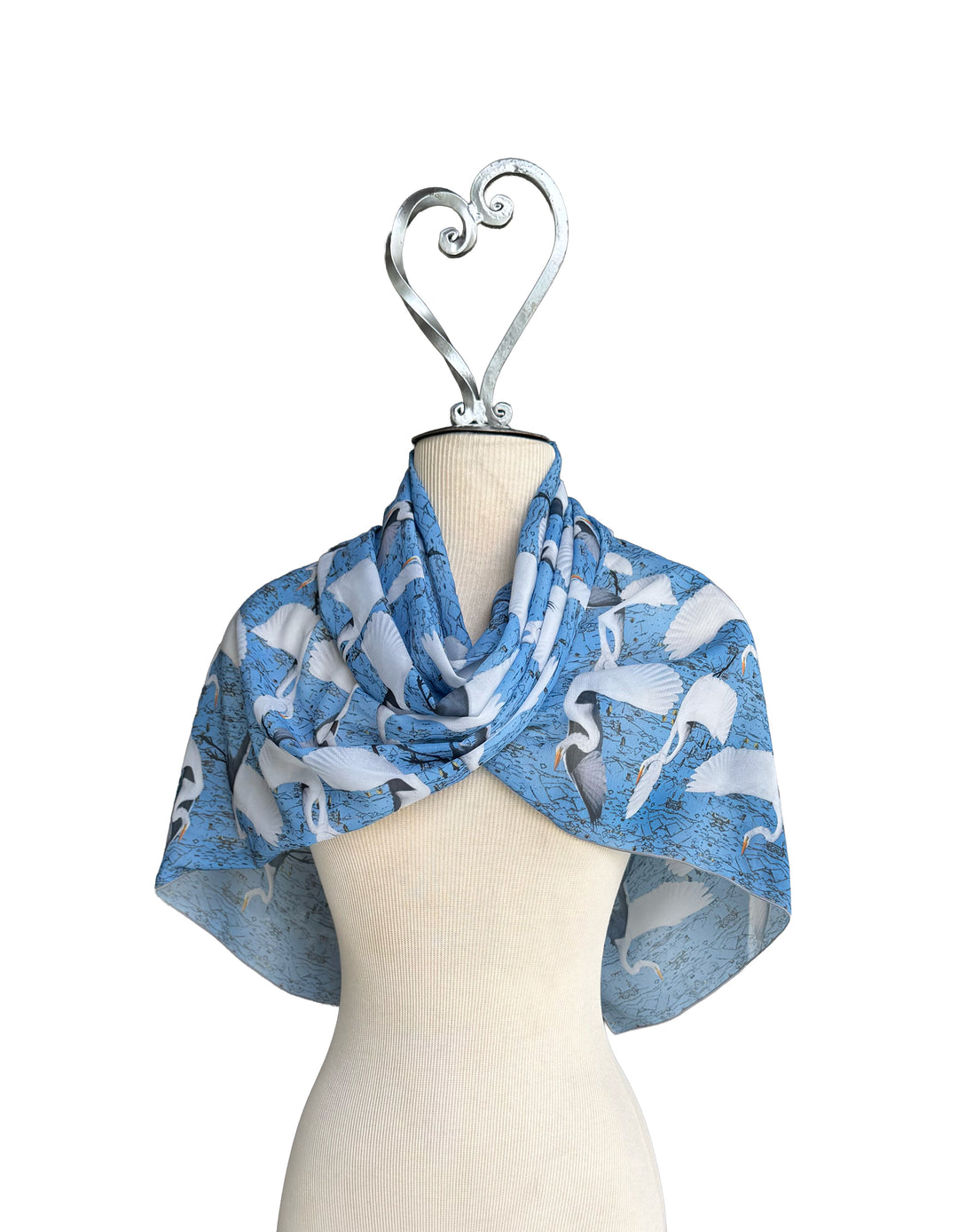 White Egret Landing Long Scarf