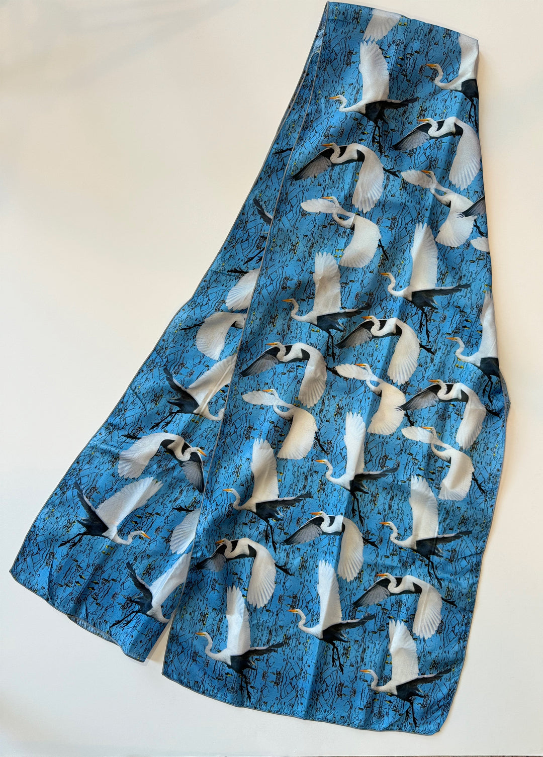 White Egret Landing Long Scarf