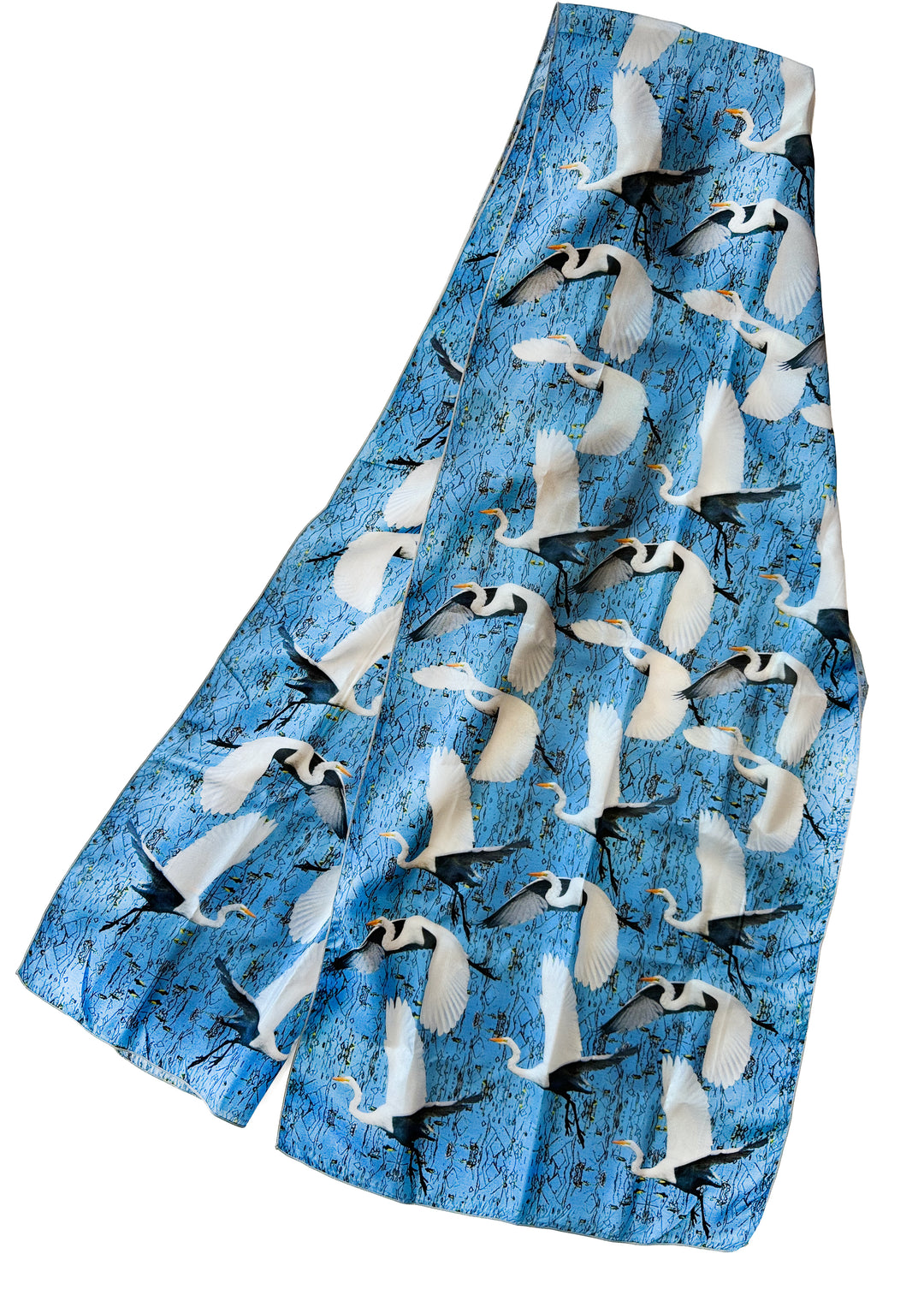 White Egret Landing Long Scarf