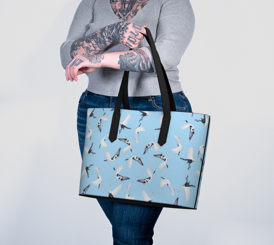 White Egret Lunchtime Traffic Vegan Tote Bag
