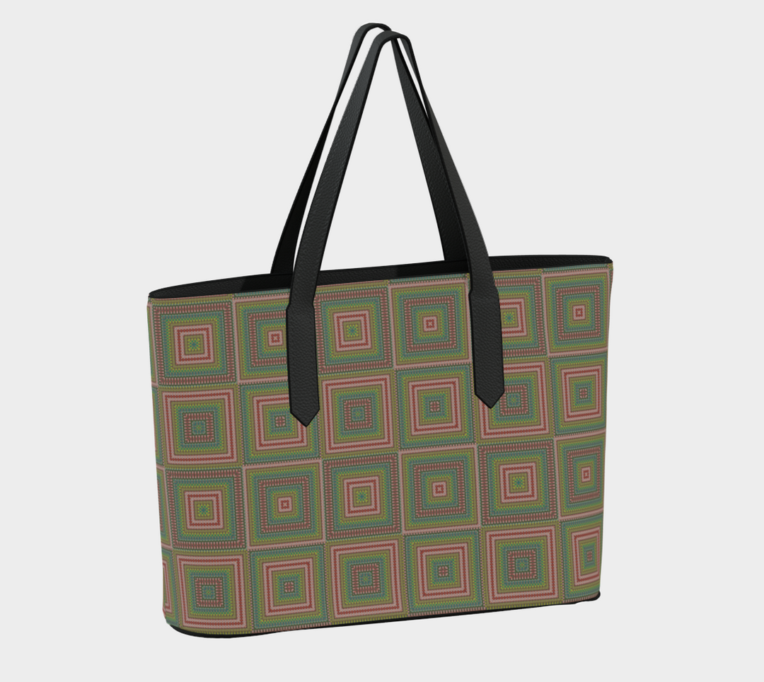 Red Mosaic Quilt Vegan Leather Tote Bag