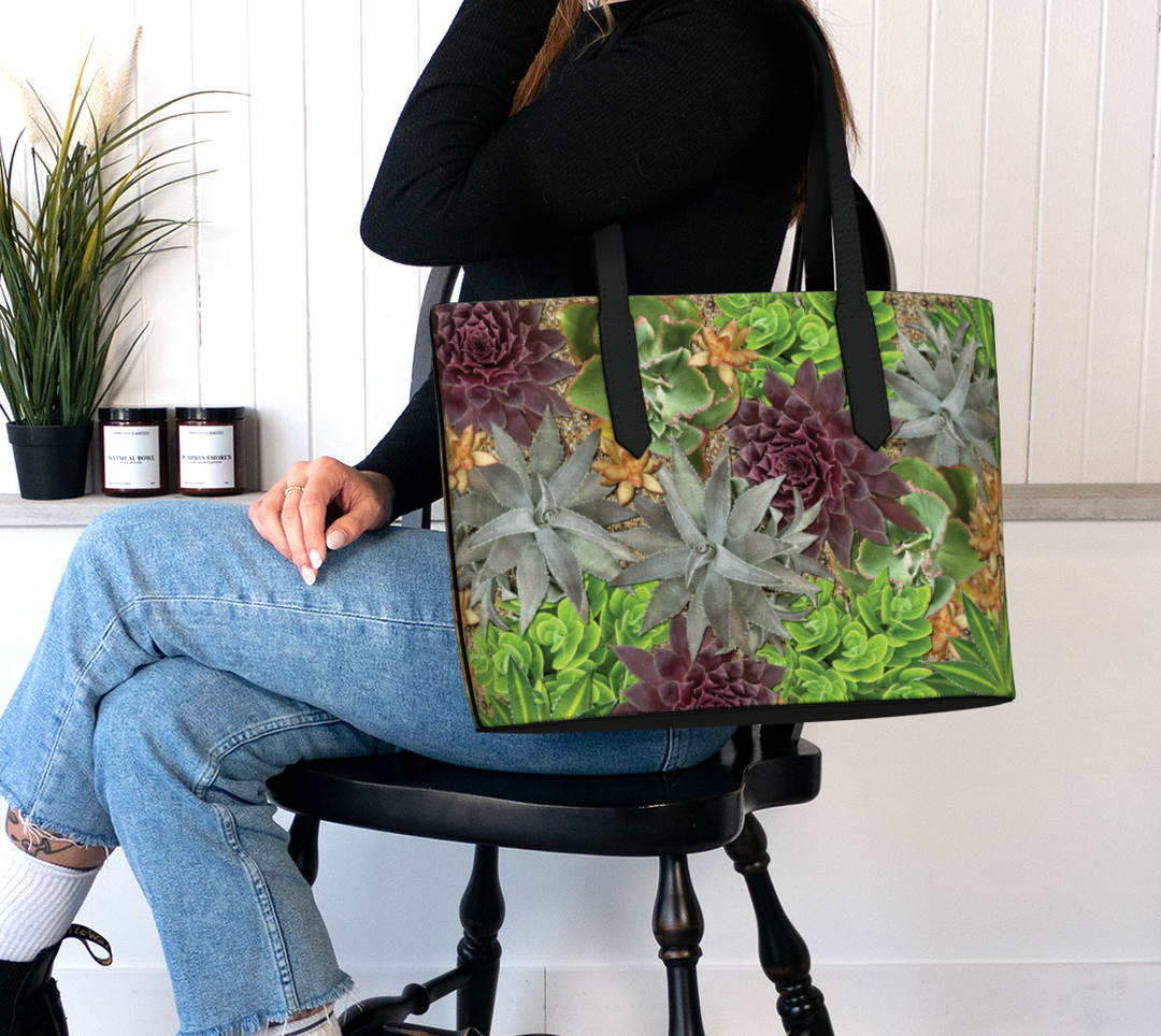 Cactus Garden Vegan Leather Tote Bag