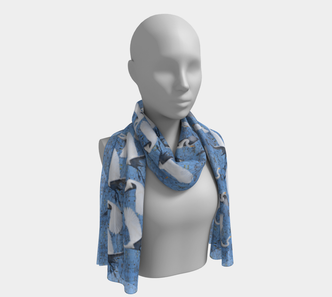 White Egret Landing Long Scarf