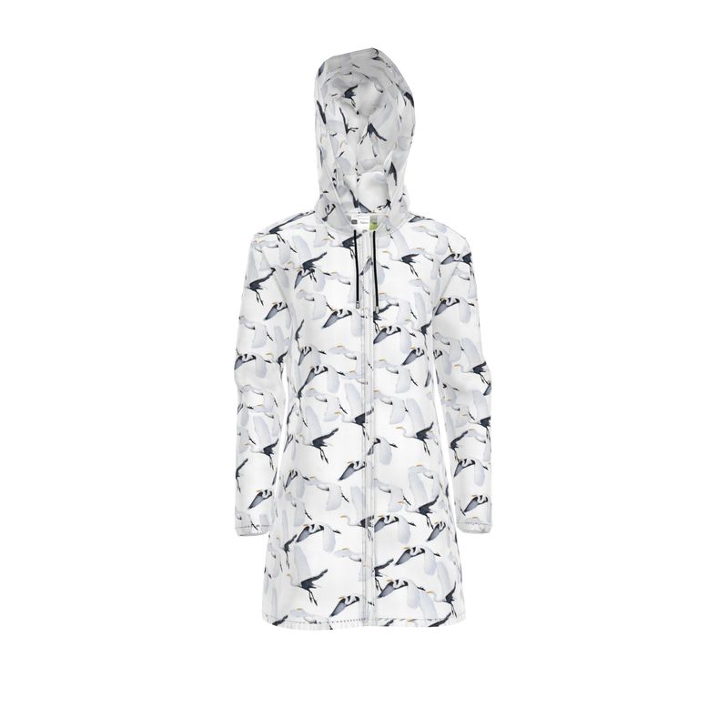 White Egret Migration Rain Jacket