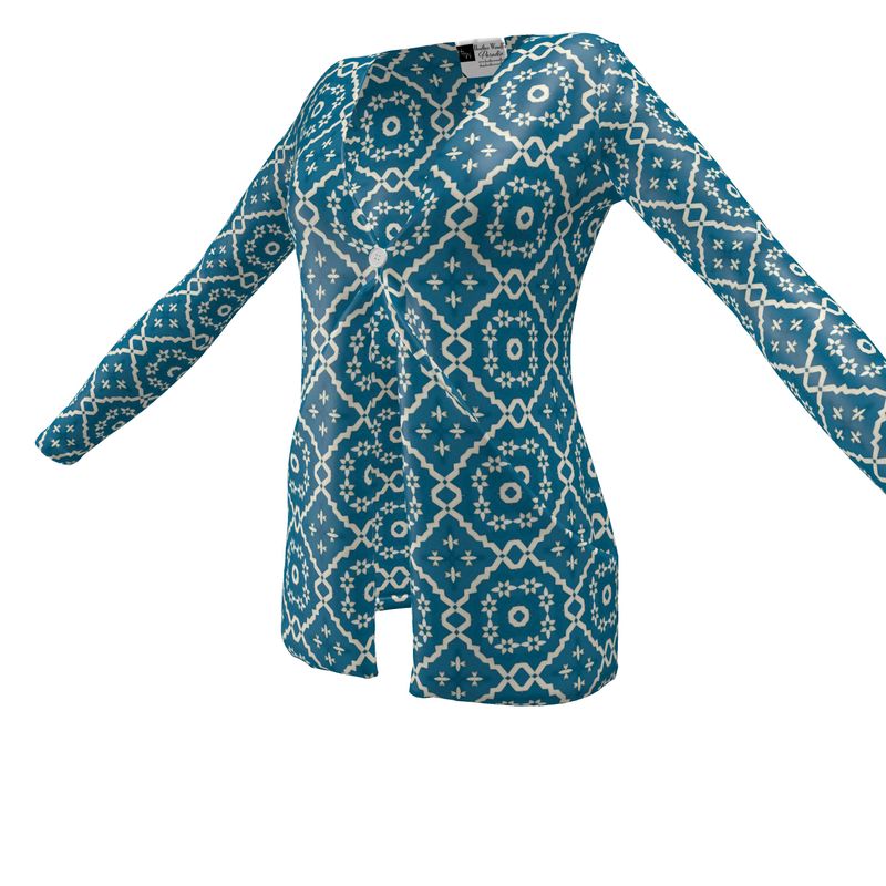 Camelbone Turquoise Flower Sweater with Pockets