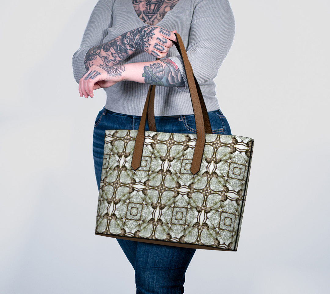 Pine Cone Lattice Medallion Vegan Leather Tote
