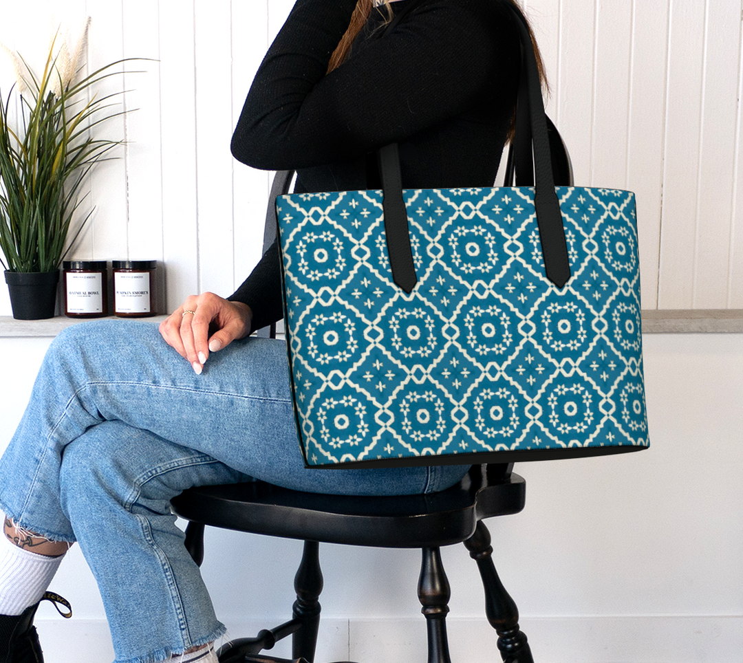 Camelbone Turquoise Flower Vegan Tote Bag