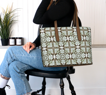 Load image into Gallery viewer, Pine Cone Lattice Medallion Vegan Leather Tote
