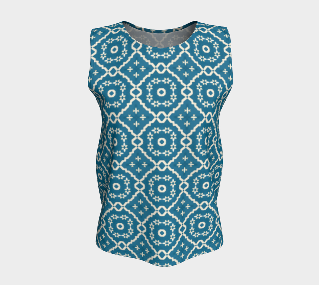 Camelbone Turquoise Flower (Long) Loose Tank Top