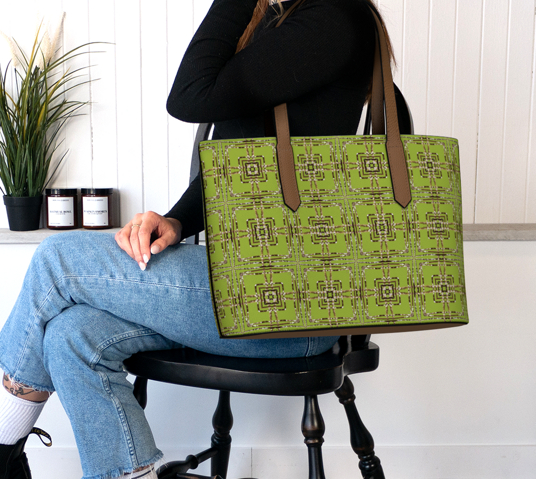 Lichen Log Green Vegan Leather Tote Bag