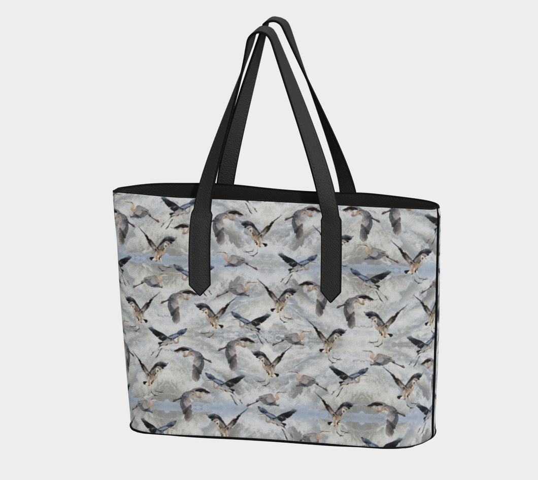 Blue Heron Fight Vegan Leather Tote Bag