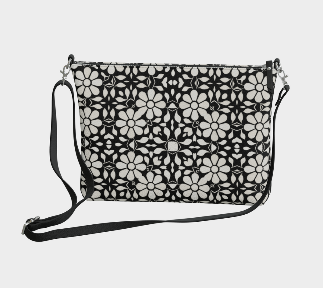 Camelbone White Flower Medallion Vegan Leather Crossbody Purse