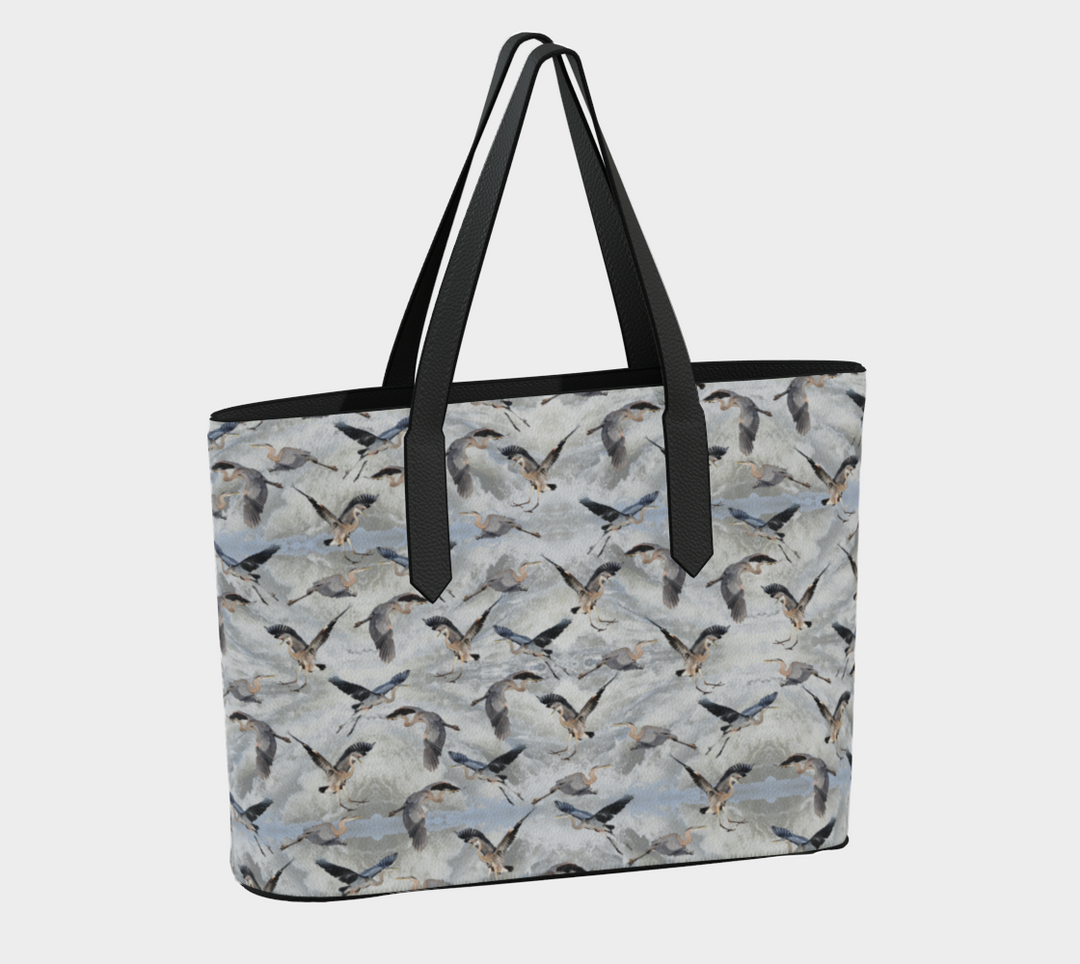 Blue Heron Fight Vegan Leather Tote Bag