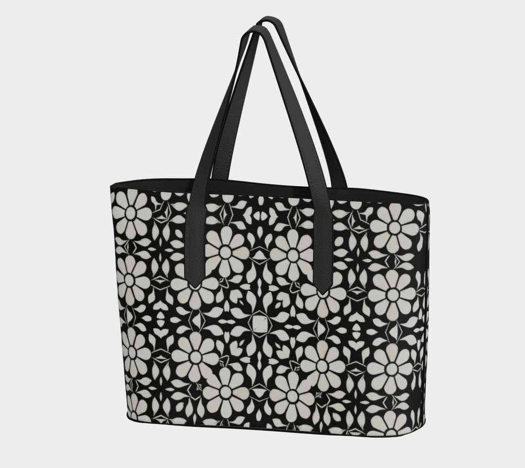 Camelbone White Flower Vegan Leather Tote Bag