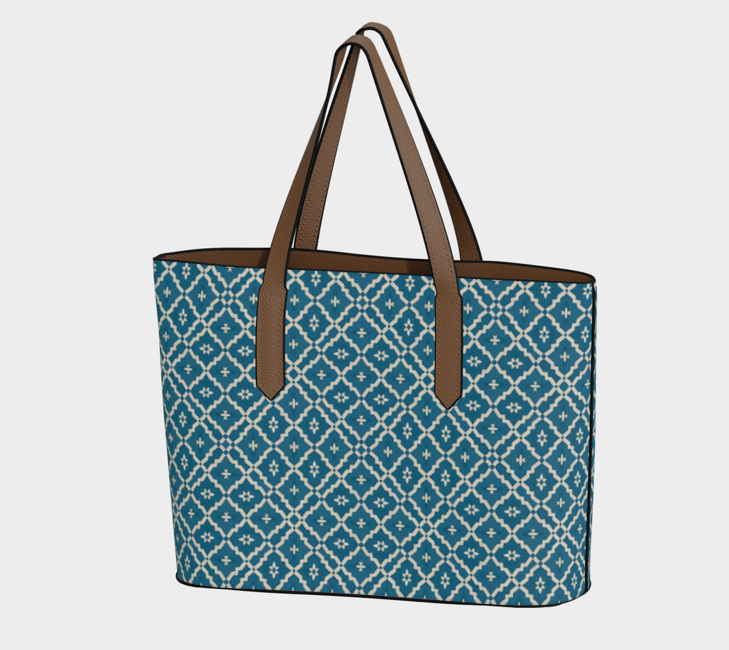 Camelbone Turquoise Flower Vegan Leather Tote Bag