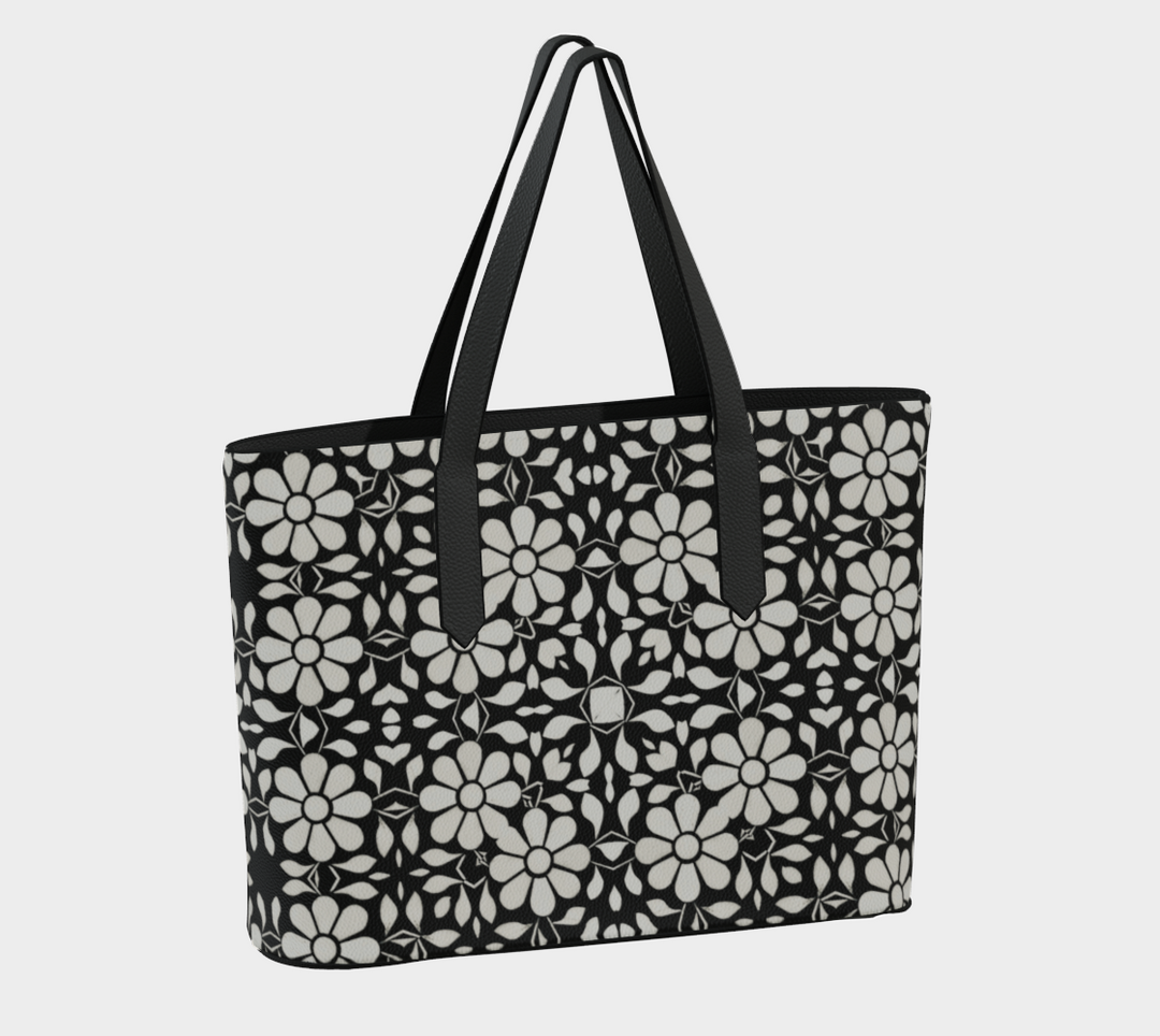 Camelbone White Flower Vegan Leather Tote Bag